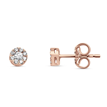 Solid 14K Rose Gold 4.5mm Flower Round Diamond Push Back Stud Earrings Wholesale